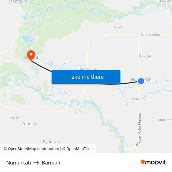 Numurkah to Barmah map