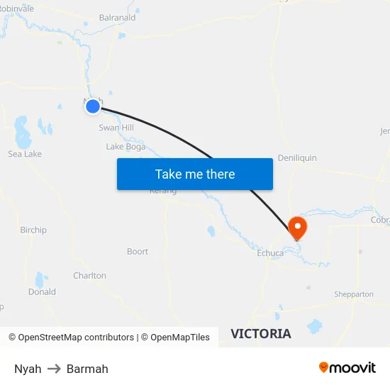 Nyah to Barmah map