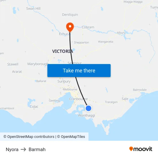 Nyora to Barmah map