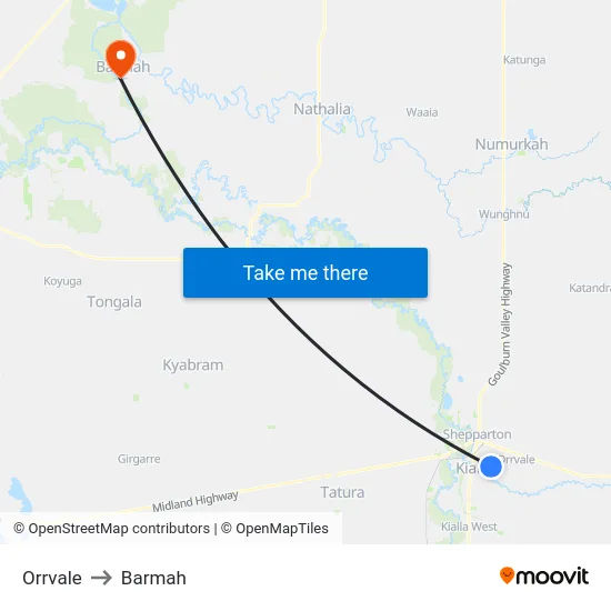 Orrvale to Barmah map