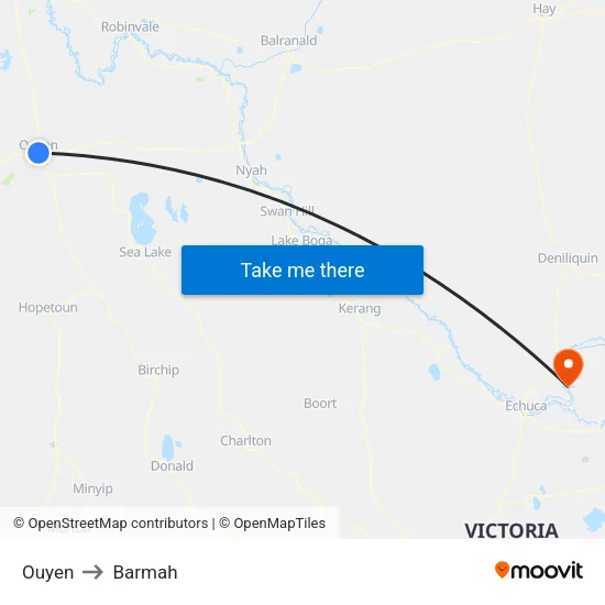 Ouyen to Barmah map