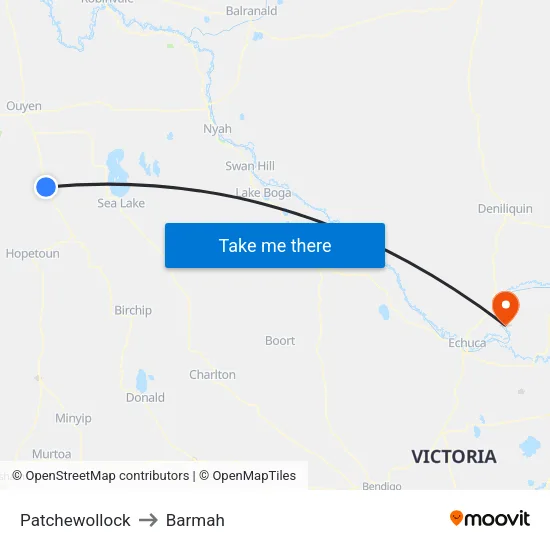 Patchewollock to Barmah map