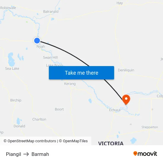 Piangil to Barmah map