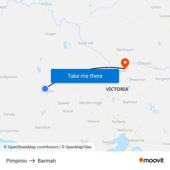 Pimpinio to Barmah map