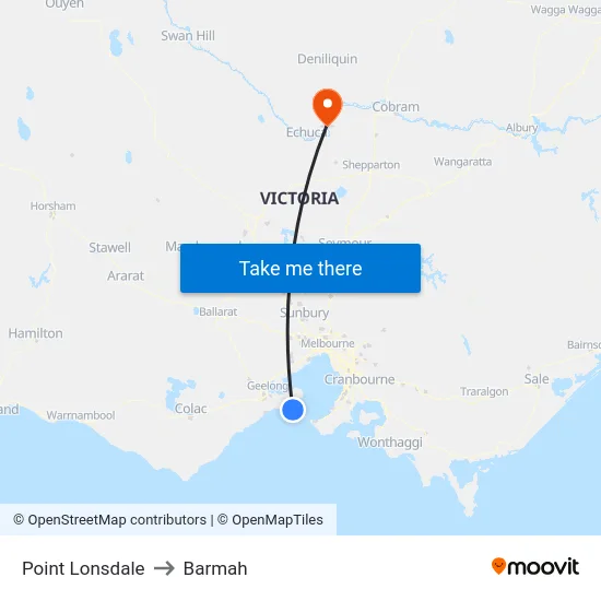 Point Lonsdale to Barmah map