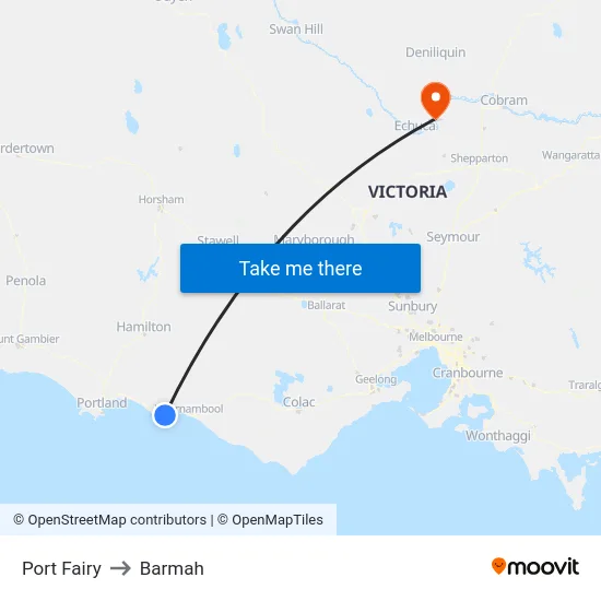 Port Fairy to Barmah map
