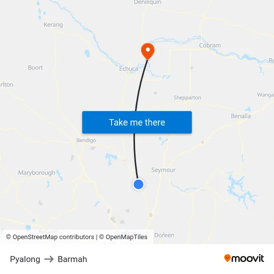 Pyalong to Barmah map