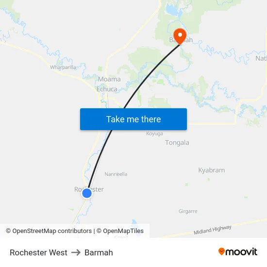 Rochester West to Barmah map