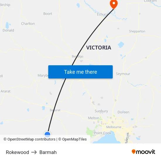 Rokewood to Barmah map