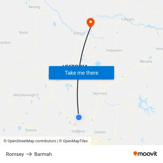 Romsey to Barmah map