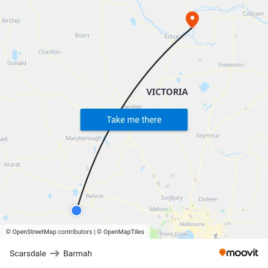 Scarsdale to Barmah map