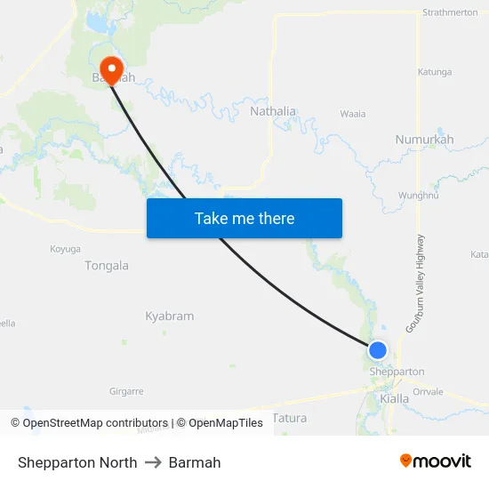 Shepparton North to Barmah map