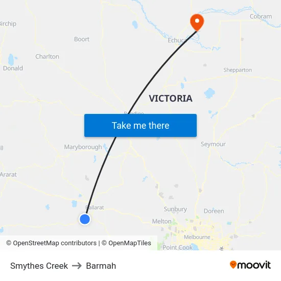 Smythes Creek to Barmah map