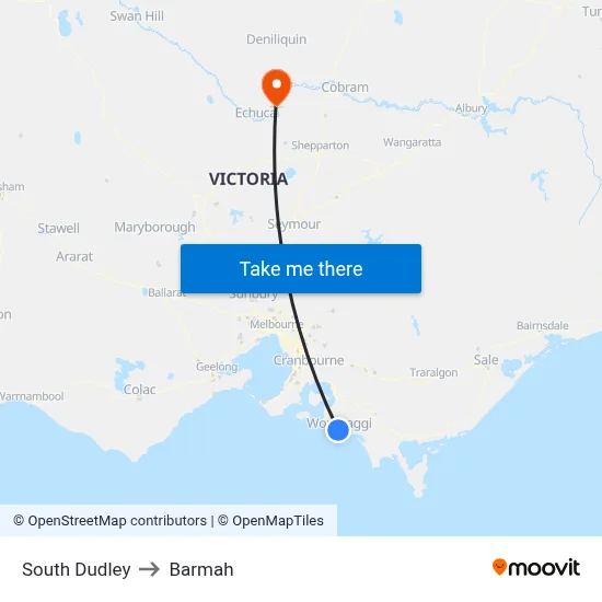South Dudley to Barmah map