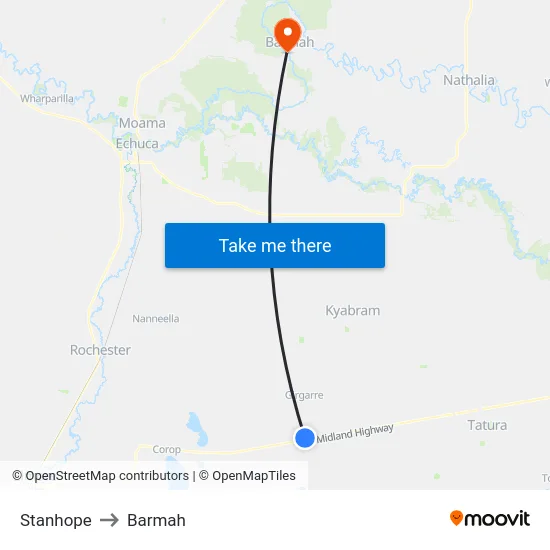 Stanhope to Barmah map