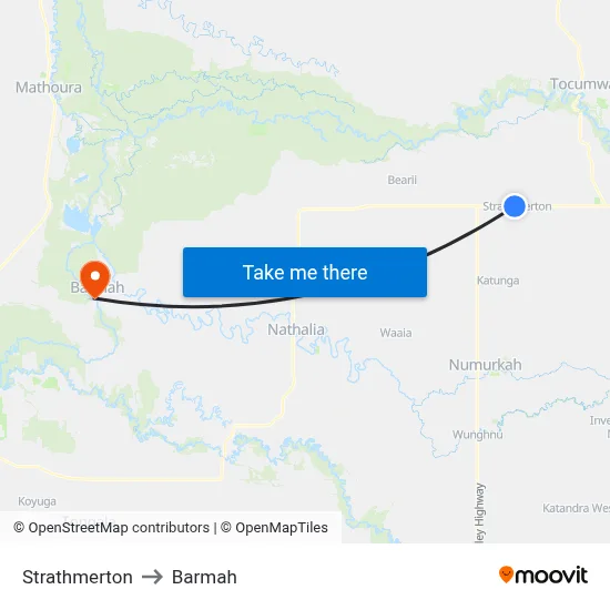 Strathmerton to Barmah map