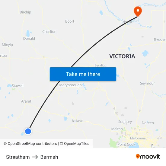 Streatham to Barmah map
