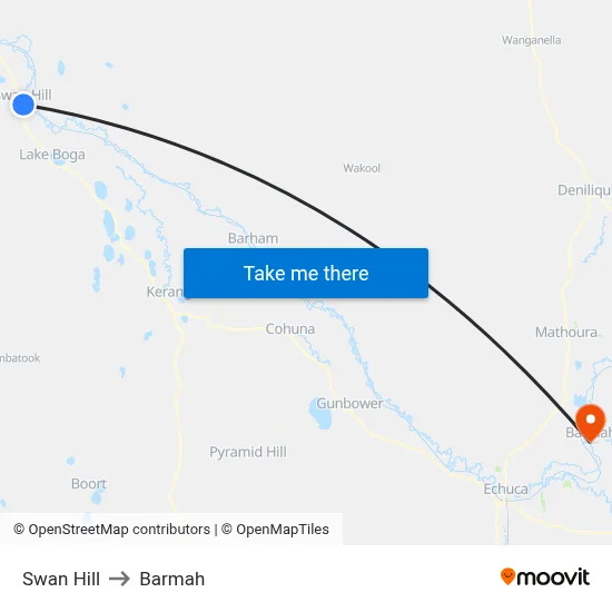Swan Hill to Barmah map