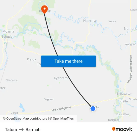 Tatura to Barmah map