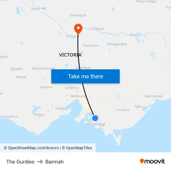 The Gurdies to Barmah map