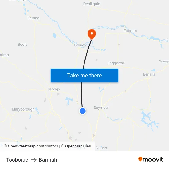 Tooborac to Barmah map