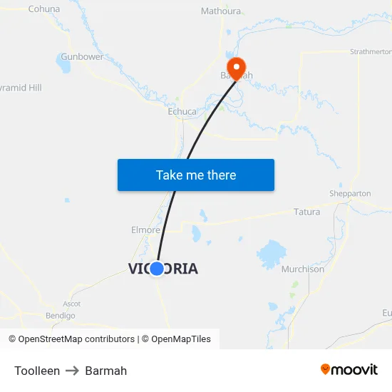 Toolleen to Barmah map