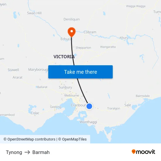 Tynong to Barmah map
