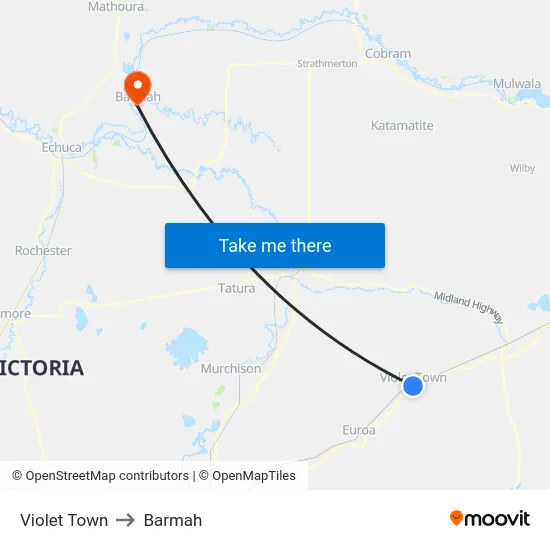 Violet Town to Barmah map