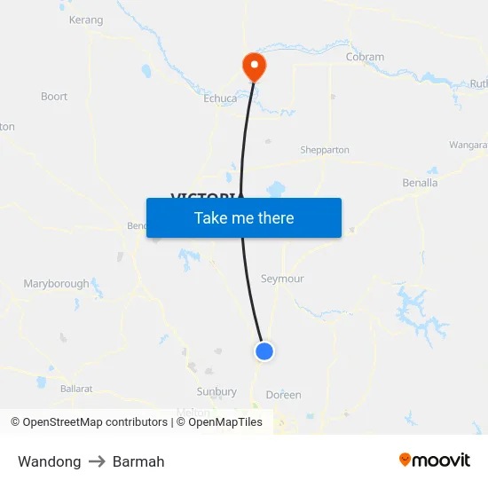 Wandong to Barmah map