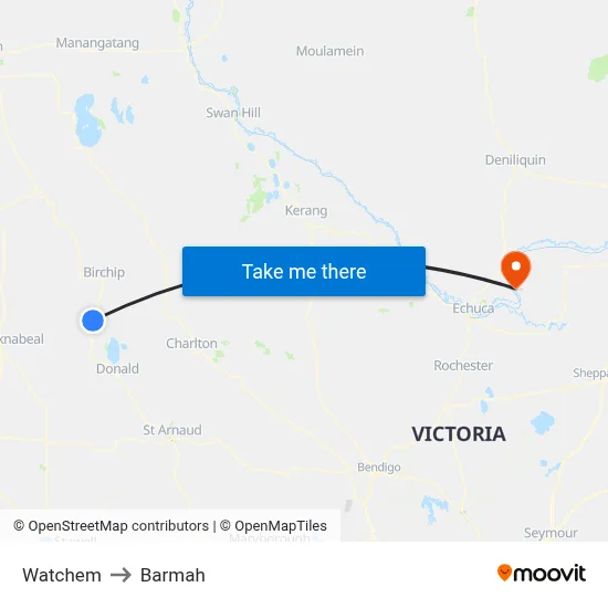 Watchem to Barmah map