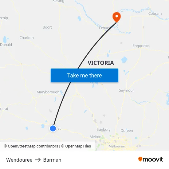 Wendouree to Barmah map