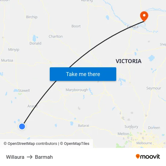 Willaura to Barmah map