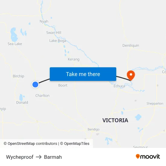 Wycheproof to Barmah map
