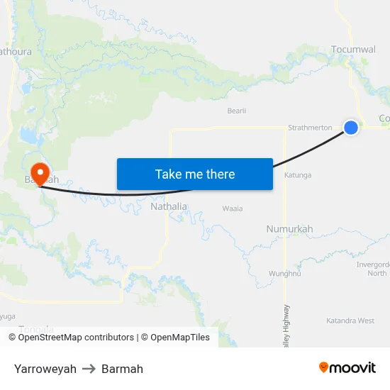 Yarroweyah to Barmah map