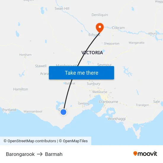 Barongarook to Barmah map