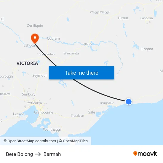 Bete Bolong to Barmah map