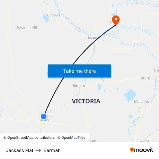 Jackass Flat to Barmah map