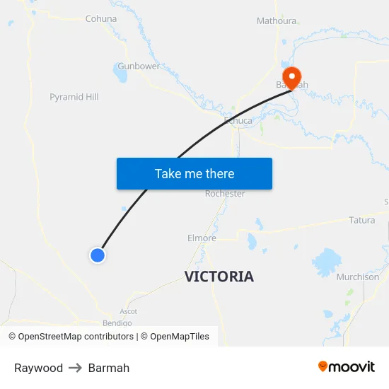 Raywood to Barmah map