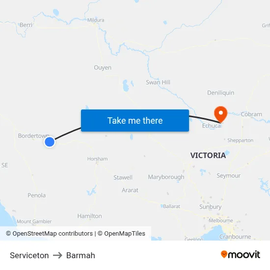 Serviceton to Barmah map