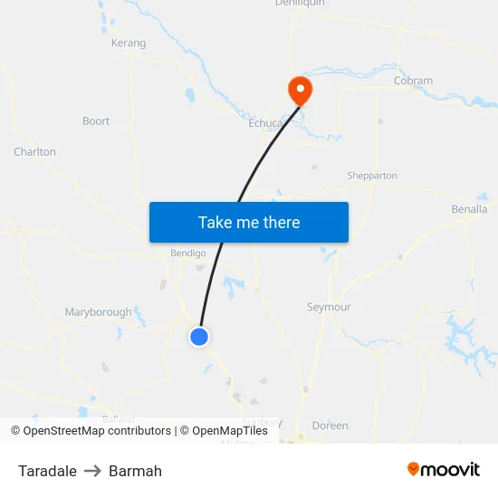 Taradale to Barmah map