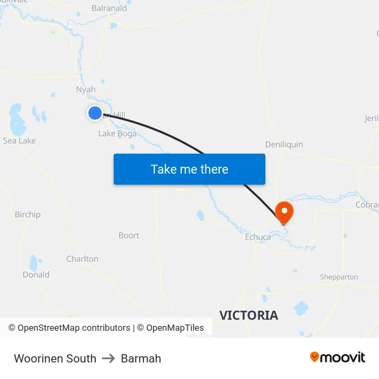 Woorinen South to Barmah map