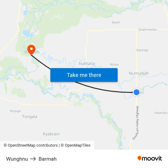 Wunghnu to Barmah map