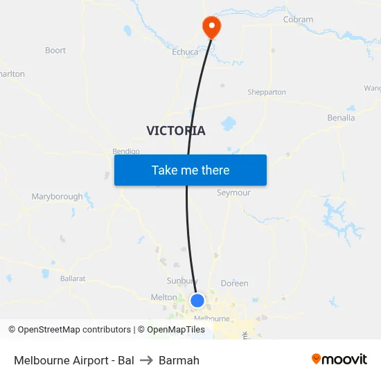 Melbourne Airport - Bal to Barmah map