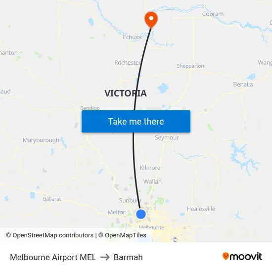 Melbourne Airport MEL to Barmah map