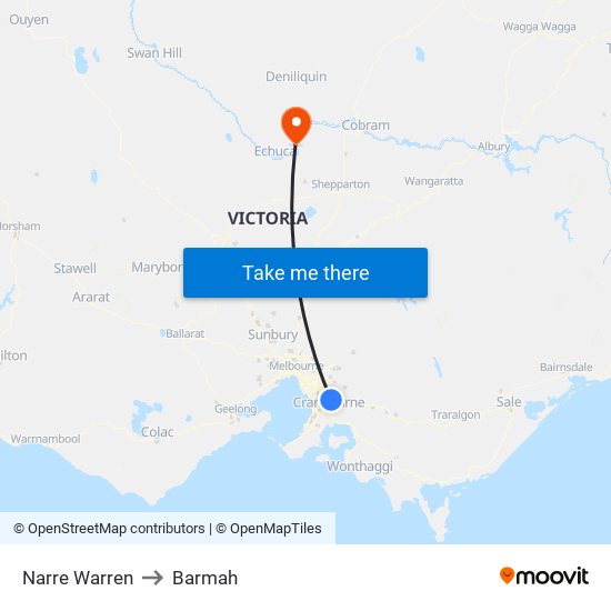 Narre Warren to Barmah map