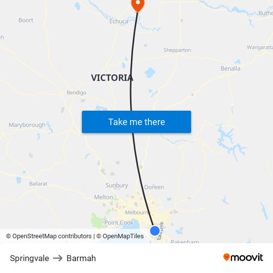 Springvale to Barmah map