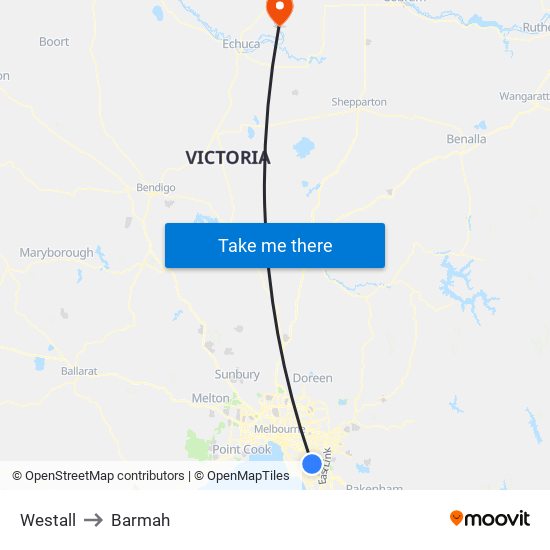 Westall to Barmah map