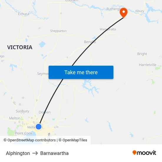 Alphington to Barnawartha map
