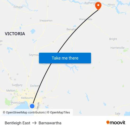 Bentleigh East to Barnawartha map