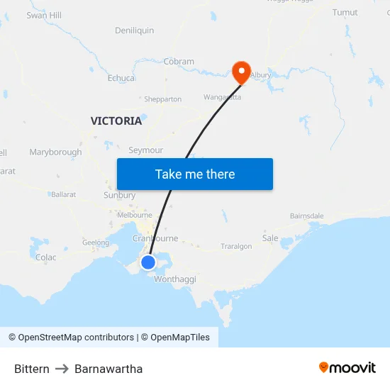 Bittern to Barnawartha map